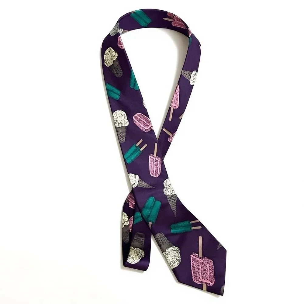 Ferrell Reed for the Locker Room  Silk Tie Purple Ice Cream Cone‎ Popsicle Print